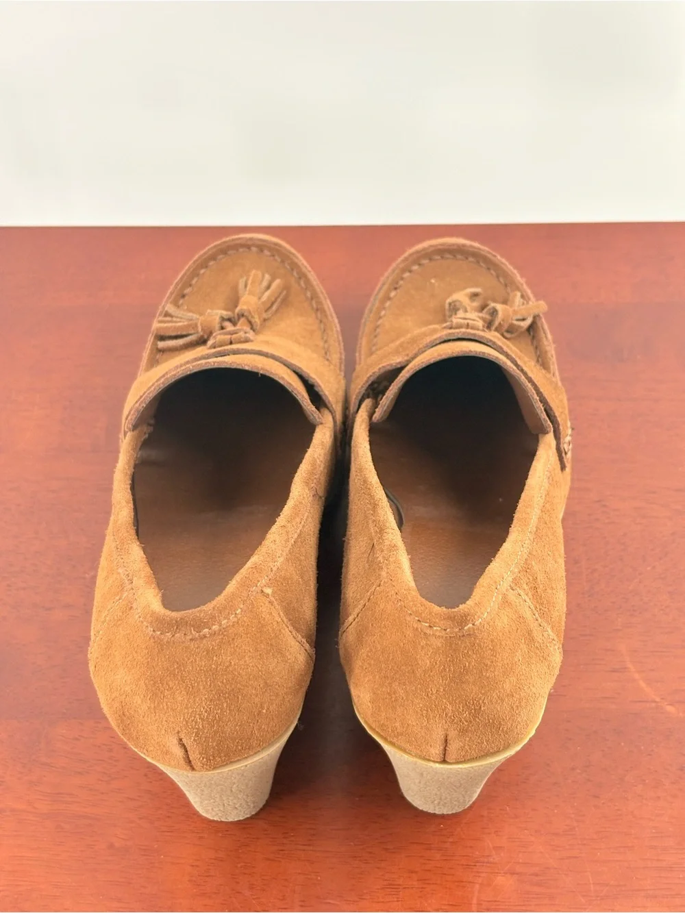 MIA Tan Suede Tassel Wedge Loafers